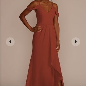 David’s Bridal Cascading off the shoulder bridesmaid dress